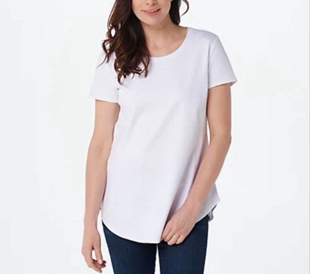 Isaac Mizrahi Live! Bright White Essentials Pima Cotton Seamed T-Shirt-S